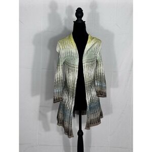 NIC+ZOE Women's Small Linen Blend Knit Cardigan Open Front Ombre Lightweight Top